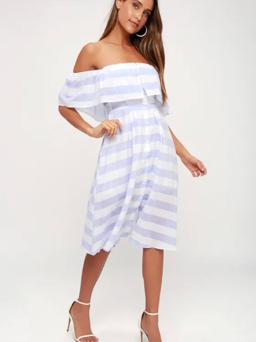 Lulu's Transatlantic Voyage Blue and Ivory Striped Midi Dress Size M